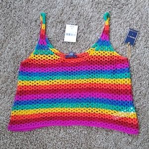Forever 21 rainbow crochet crop tank top